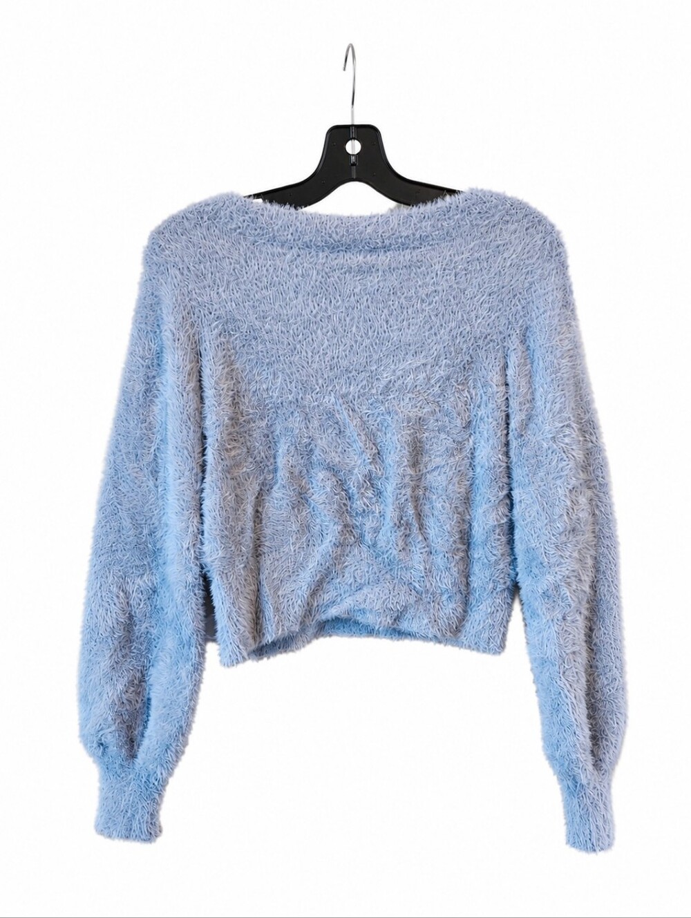 Aritzia Sunday Best Blue Fuzzy Cropped V-Neck Sweater - Picture 3 of 7